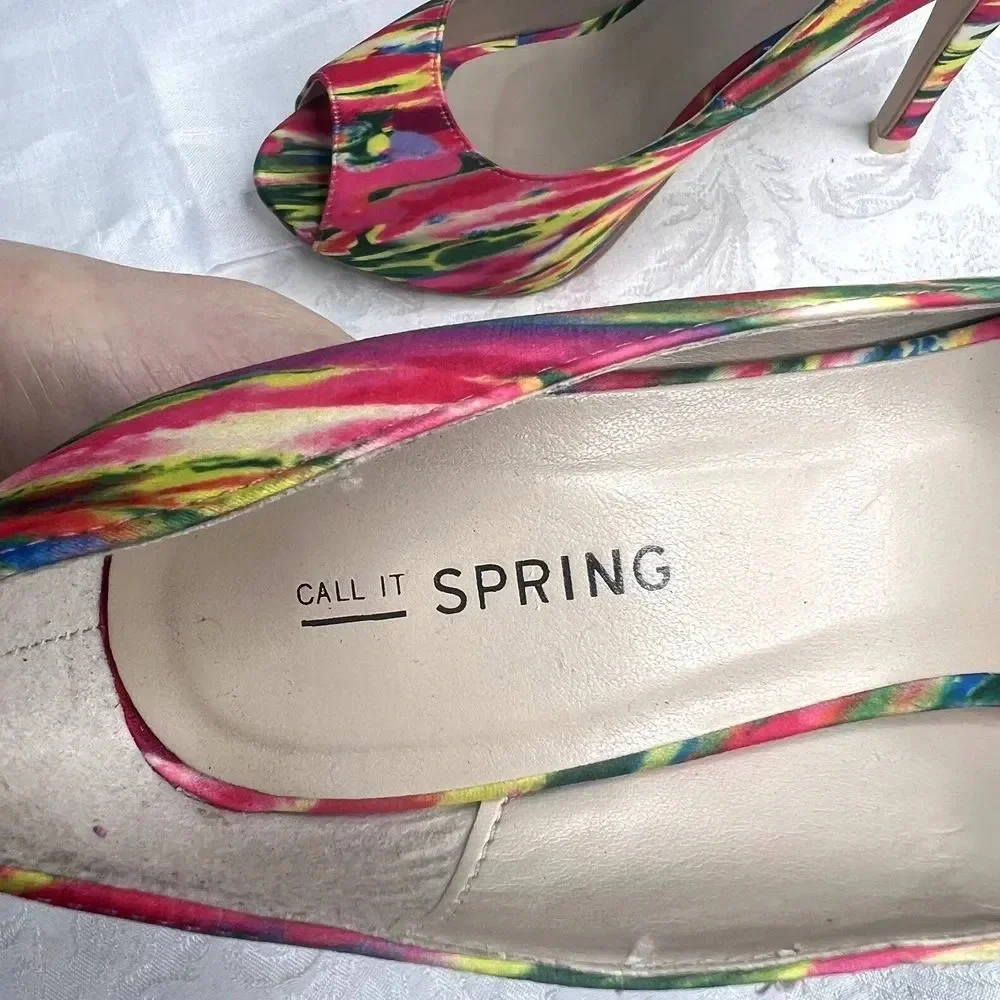 Call It Spring Open Toe Neon Multi Color Pumps‎ Size 7 - Picture 6 of 8
